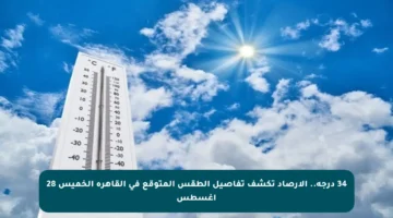 34 درجة.. الأرصاد تكشف تفاصيل الطقس المتوقع في القاهرة الخميس 28 أغسطس